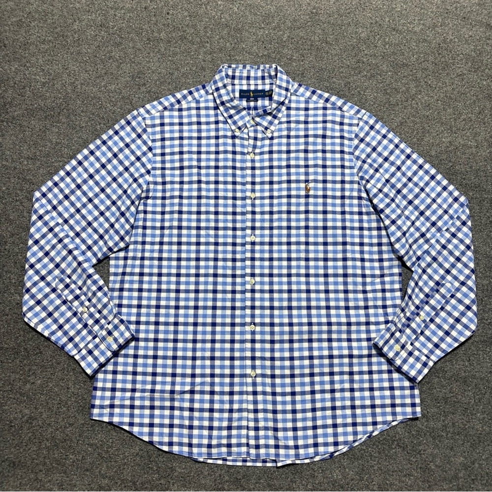Polo Ralph Lauren Shirt Men XXL Blue Plaid Classic Fit Oxford Button Down Preppy